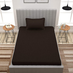 Bedsheet Single Size Elastic Fitted With 1 Pillow Cover - 48 X 72 X 8 Inches, Brown | Soft Touch To Skin | Perfect Ideal For House, Hotel, Guest House Bedsheet