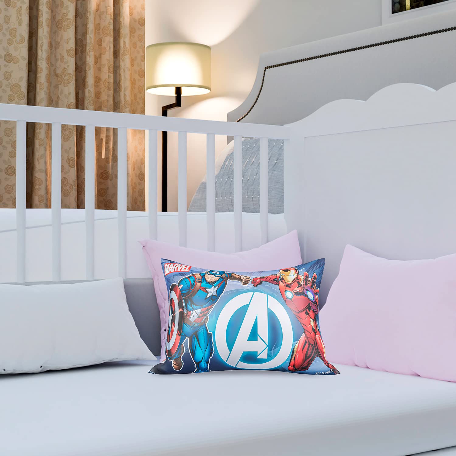 Cotton Marvel Avengers Print Pillow For Kids, Ideal For Boys & Girls, Sky Blue - 12x18 Inches | Super Soft Pillow Filler For Sleeping & Traveling | Suitable For All Sleepers - 2 Pcs