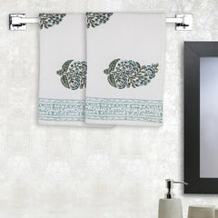 Urbano Homz 100% Cotton Large Size 2 Piece Waffle Weave Hand Towel 200 Gsm | Set In Beautiful Paisley Design (Grey & Teal)