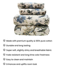 Jaipuri Cotton Bedsheet For King Size With 2 Pillow Covers | 90 X 108 Inches, Cream & Grey | Ultra-Soft & Skin-Safe | Breathable Summer Comfort