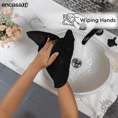 Encasa Xo Kitchen Hand Towels Set 150 Gsm | Waffle Weave & Flat Hand Towel | Quick Drying Reusable Cotton Washcloths | Set Of 6 (Black)