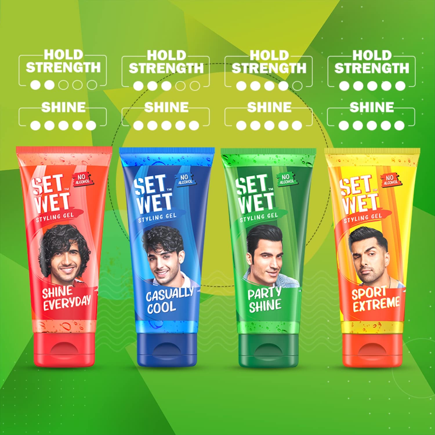 Set Wet Styling Hair Gel For Men Party Shine , 50gm 1.7 Oz. | Strong Hold , High Shine | For Short To Medium Hair | No Alcohol , No Sulphate