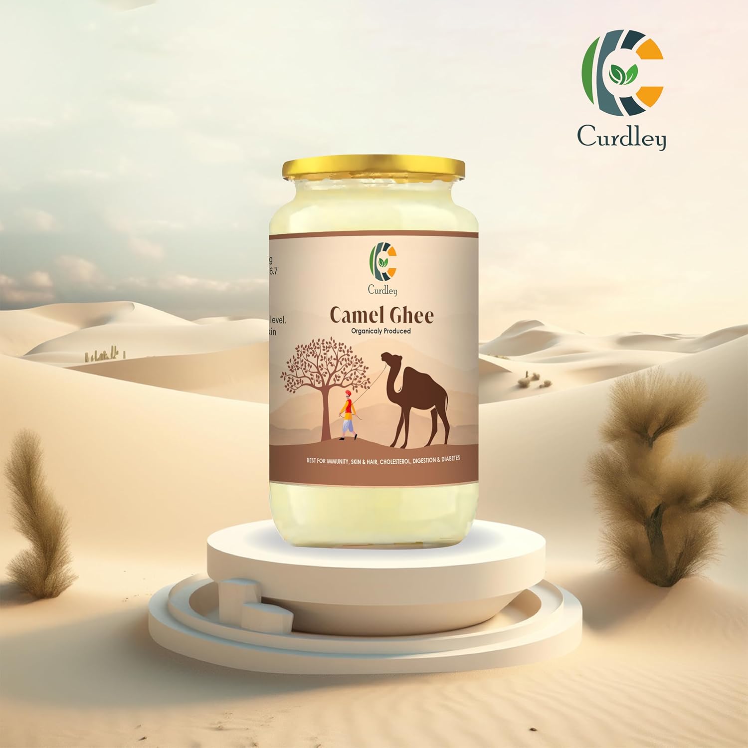 Organic Natural Camel Ghee By Curdley | Great Source Of Energy Healthy & Nutrients Camel Ghee Perfect For Diet | (250ml) 8.4 Ounce | Jar Pack