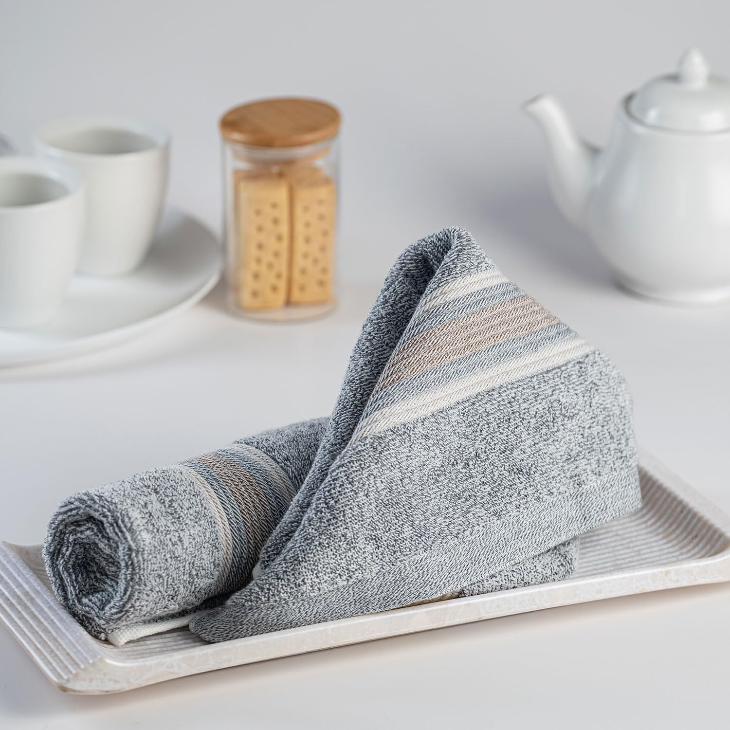Spread Spain Water & Soil Face Towel 300 Gsm | Luxurious Blend Of Cotton & Bamboo Fiber Face Towel Ultra-Absorbent, Quick-Drying & Skin-Friendly (Denim) - Pack Of 2