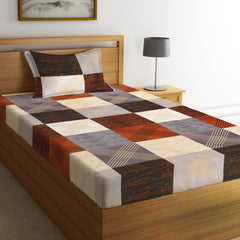 144 TC Microfiber Single Bedsheet With 1 Pillow Cover - 55 X 86 Inches, Rust Orange & Cream | Soft To Touch & Comfortable | Natural Resistance To Shrinkage & Wrinkles