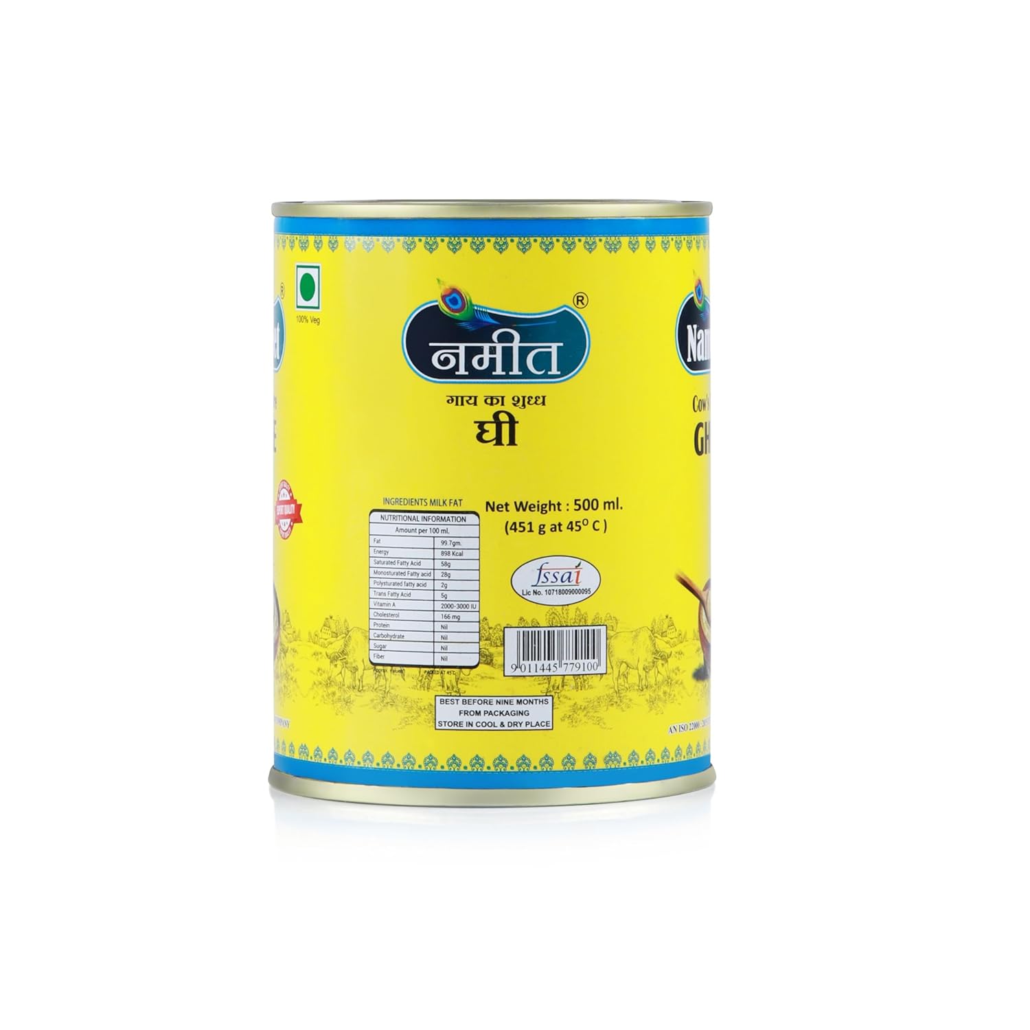 Premium Desi Cow Ghee By Nameet | Rich In Nutrients & Healthy Desi Cow Ghee For Garnish | (500ml) 16.9 Ounce | Tin Pack