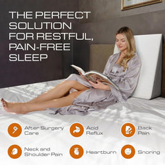 Wedge Pillow, Memory Foam Incline Cushion, For Back Pain Relief - White & Grey | Adjustable Pillow, For Leg & Acid Reflux Relief | Orthopedic Bed Wedge Pillow For Snoring, Surgery Recovery