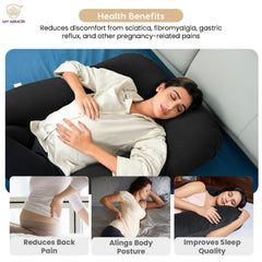 Full Body J Shape Pregnancy Pillow For Women, Maternity Pillow, Black | Pillow Gift For Pregnancy Sleeping, Premium Velvet Cover With Zip | Adjustable & Washable, Multipurpose Pillow
