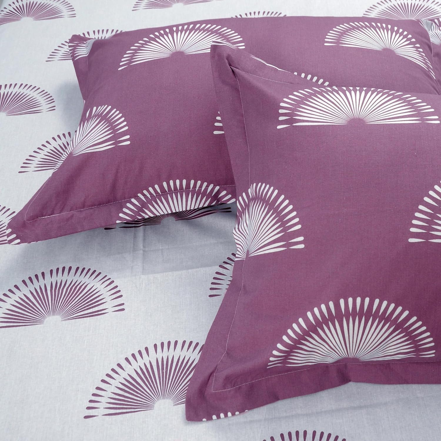 Cotton 144 TC Bedsheets For King Size Bed With 2 Pillow Covers | 108 X 108 Inches, White & Purple | Breathe Easy In Cotton Comfort
