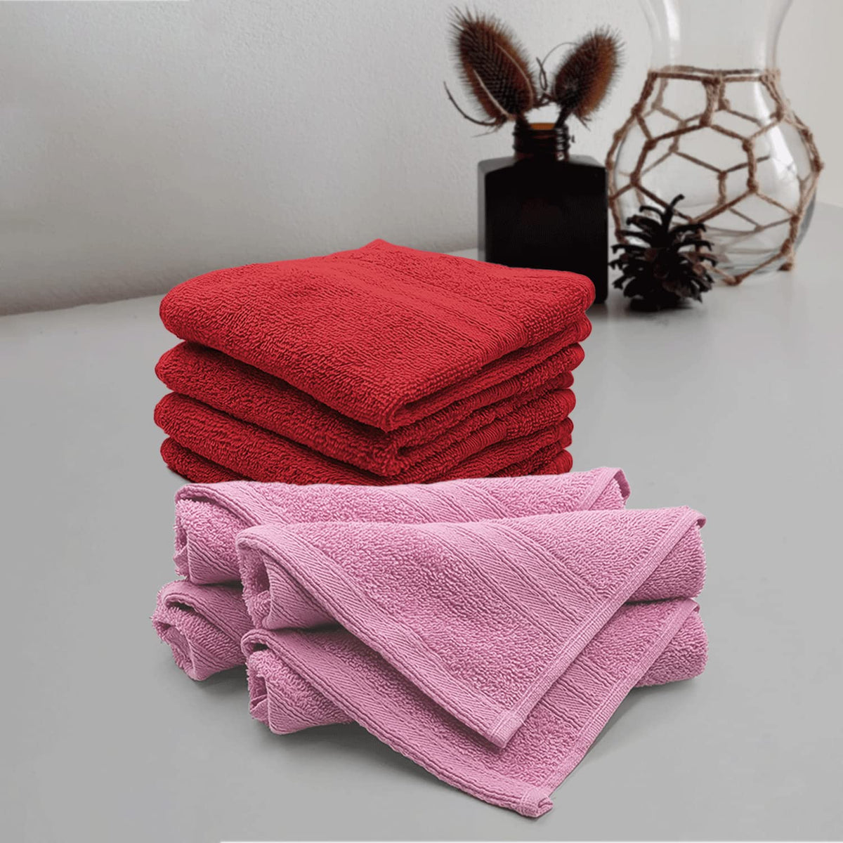 Sassoon Anatolia 8 Piece Cotton Face Towel 500 Gsm (Red & Pink)