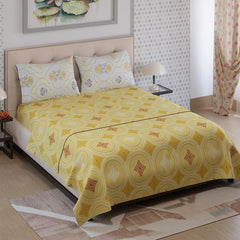 100% Cotton Double Bedsheet With 2 Pillow Covers Size - 87 X 95 Inches, Yellow | 125 Thread Count Lightweight & Durable - Gift For Housewarmings, Weddings, Birthdays