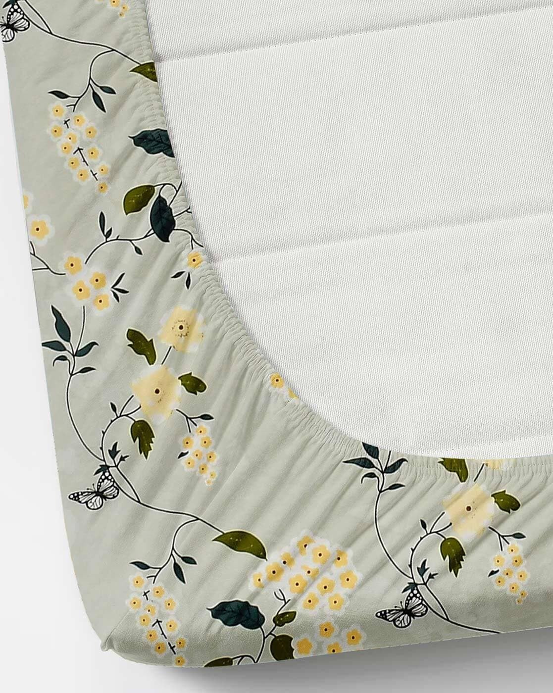 Bedsheet King Size With 2 Pillow Covers (72 X 78 Inches) Green & Yellow | Double Bed With All Around Elastic Fitted - Durable & Long Lasting Wrinkle Resistant Fabric