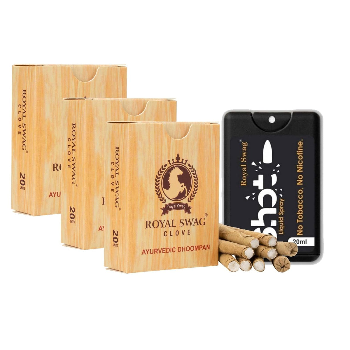 Royal Swag Ayurvedic Herbal Filter Bidi For Smoking 100% Tobacco-Free, Nicotine-Free (Pack Of 60 Sticks) With 20 ml Shot Spray Satisfy Nicotine Craving (Smoking Cessation)