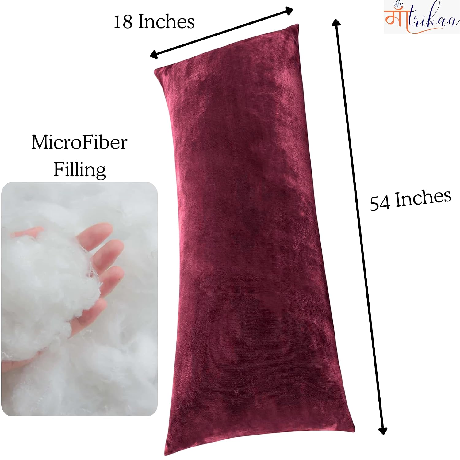 Full Body Pillow, Long Sleeping, For Side Sleeping Hugging, Cuddling, Maroon - 54 X 18 Inches | For Relaxing & Pregnancy Comfort, Velvet Pillow With Removable Cover, Adjustable Pillow