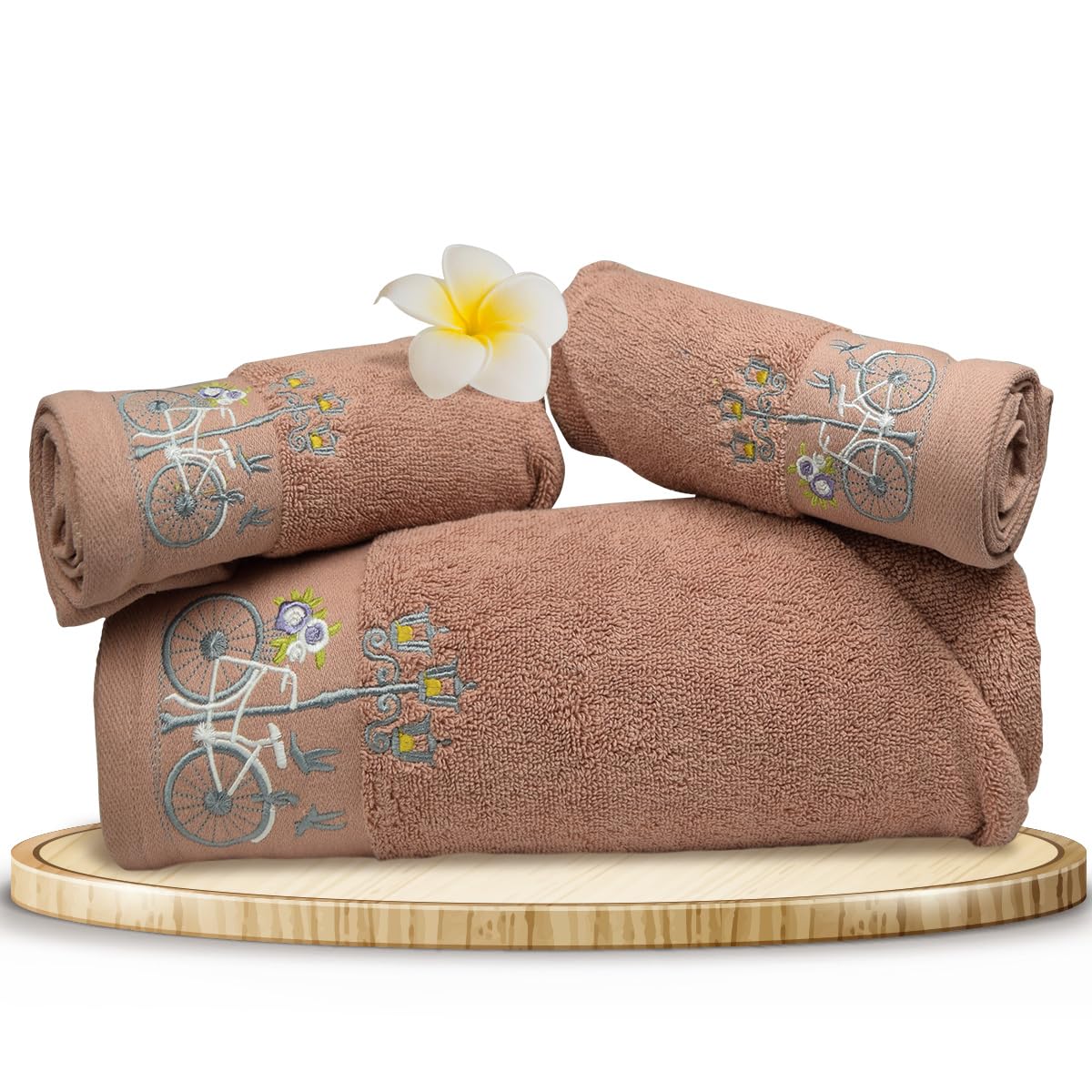 Rangoli 100% Cotton Martin Bath & Hand Towels 900 Gsm | Quick Dry, Ultra Soft, Highly Absorbent Printed Bath Towel - Peach (Set Of 3)