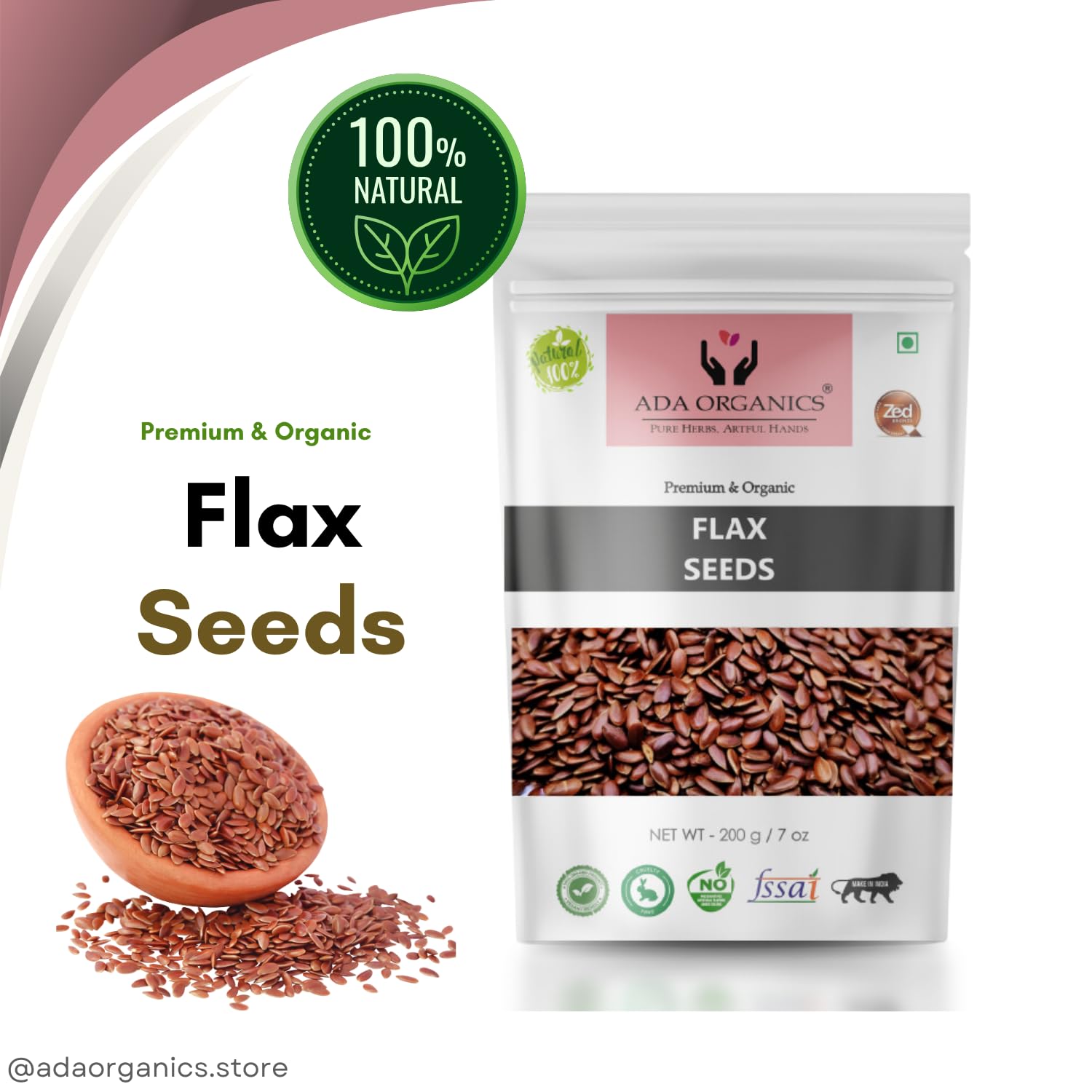 Ada Organics Flaxseed 100% Pure & Organics, Natural Supplement Weight Management Sugar Regulation Balancing, Hormones, Joint Health Skin | 200gm 0.4lbs