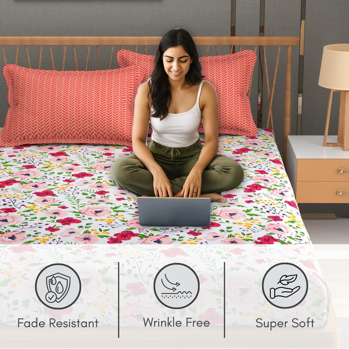 Includes 1 Queen Size Bedsheet With 2 Matching Pillow Covers - 90 X 100 Inches, Multicolor | Ideal For Modern Indian Bedrooms, Guest Rooms, & Everyday Home Use