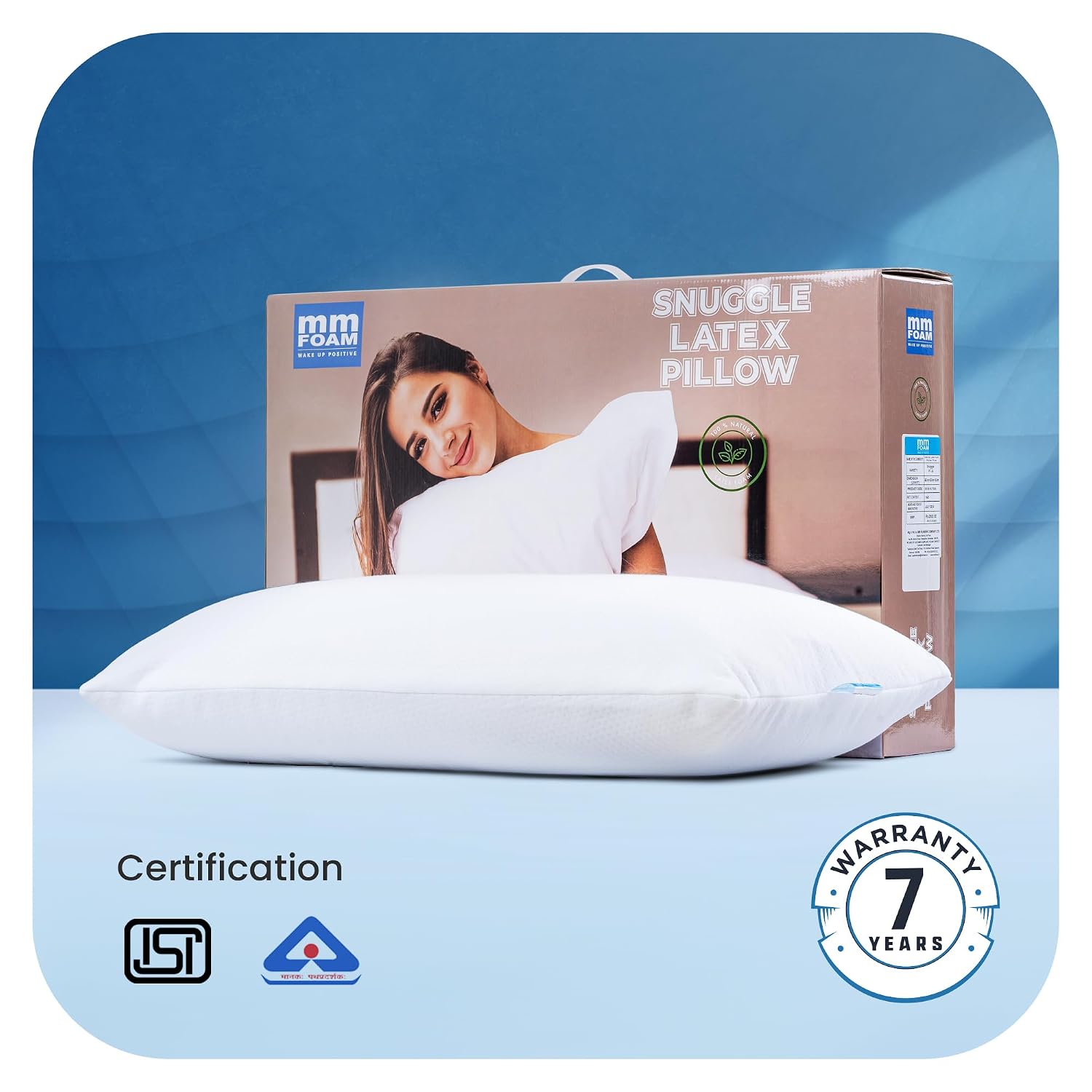 Snuggle Pillow - 100% Natural Latex, Bouncy & Thick Pillows For Sleeping, White - 25.5 X 16.75 X 6 Inches | Hypoallergenic, Breathable, Bed Pillow, Comfortable Pillow - Pack Of 1