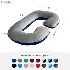 C Shaped Pregnancy Pillow For Pregnant Women & Nursing Mom, Grey & Navy Blue | Full Body Support, Single Pillow For Multipurpose Use During Maternity | Premium Velvet Outer Cover With Zip