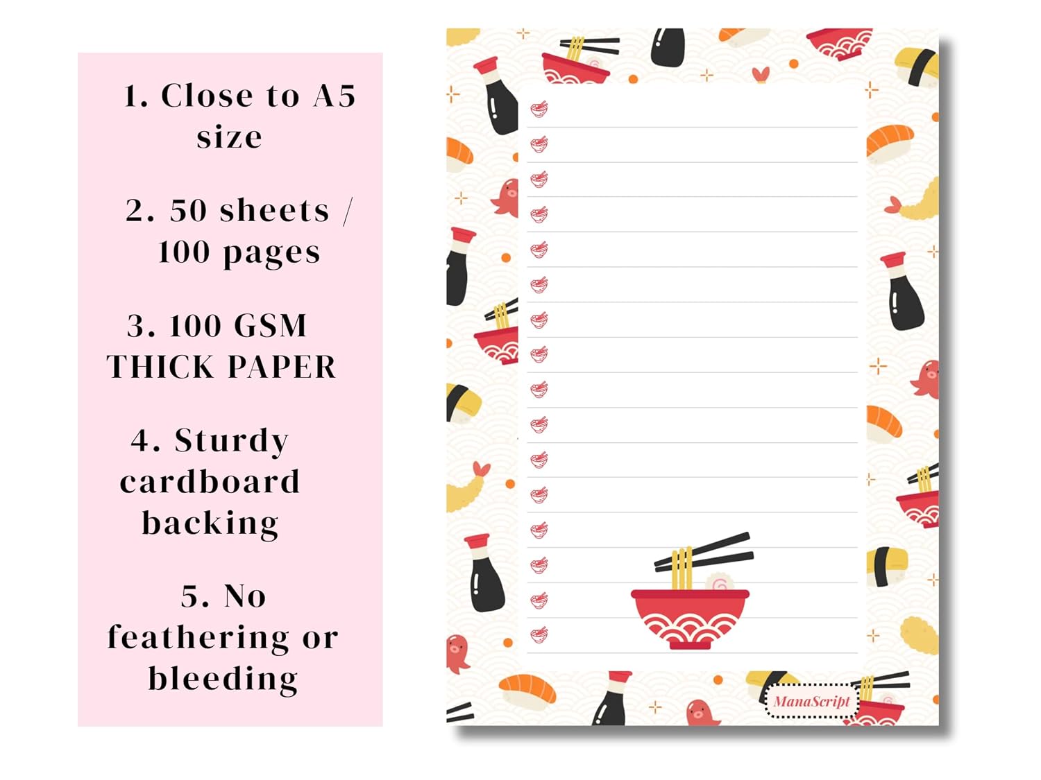 A5 Notes/To Do List Notepad, Beautiful Checklist Pad, Tear-Off Sheets (Noodles) Pack Of 1