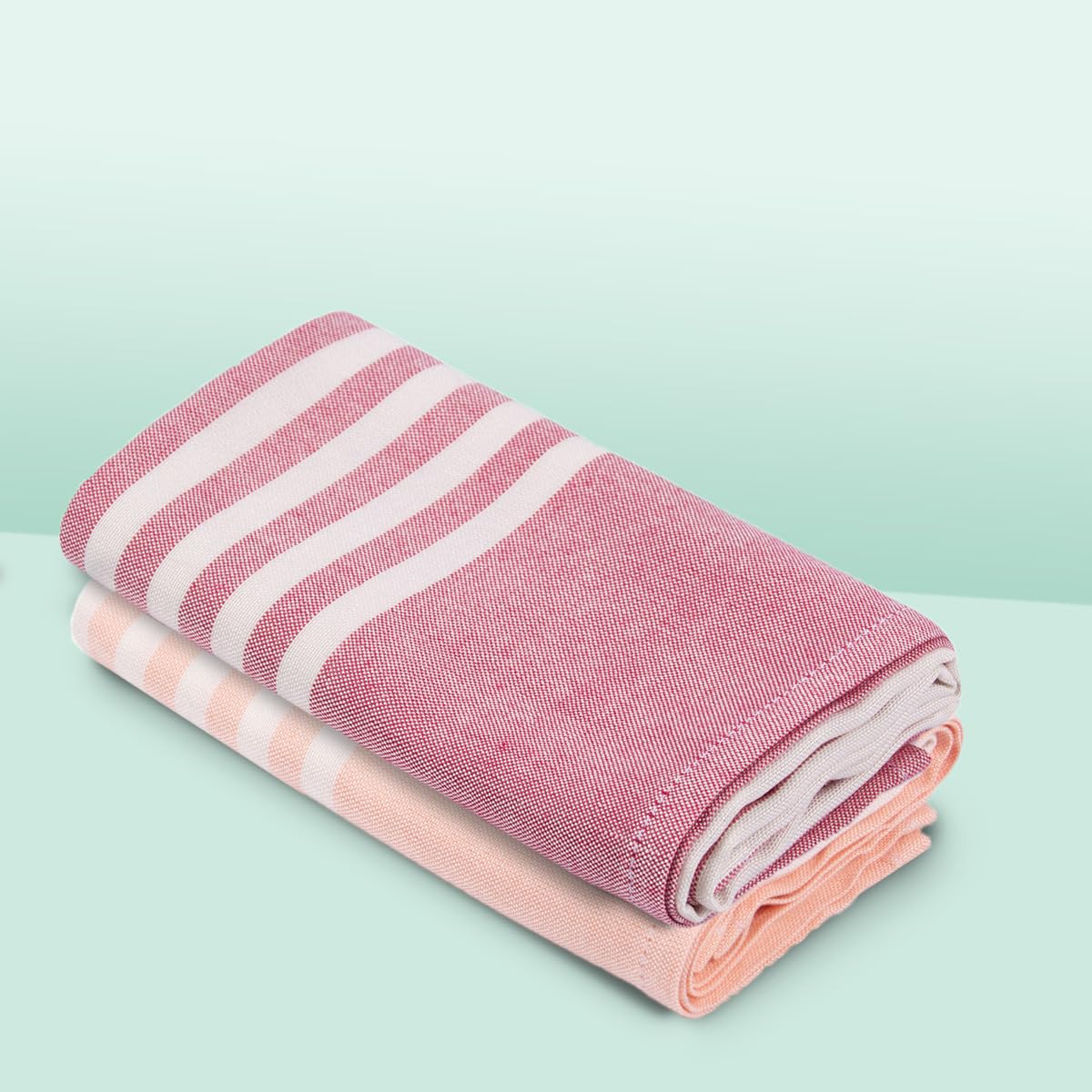 Mush Bamboo Turkish Hand Towels 250 Gsm | 100% Bamboo Gym Towel For Men & Women | Ultra Soft, Absorbent & Quick Dry Towel | Red Stripe & Peach (Set Of 2)