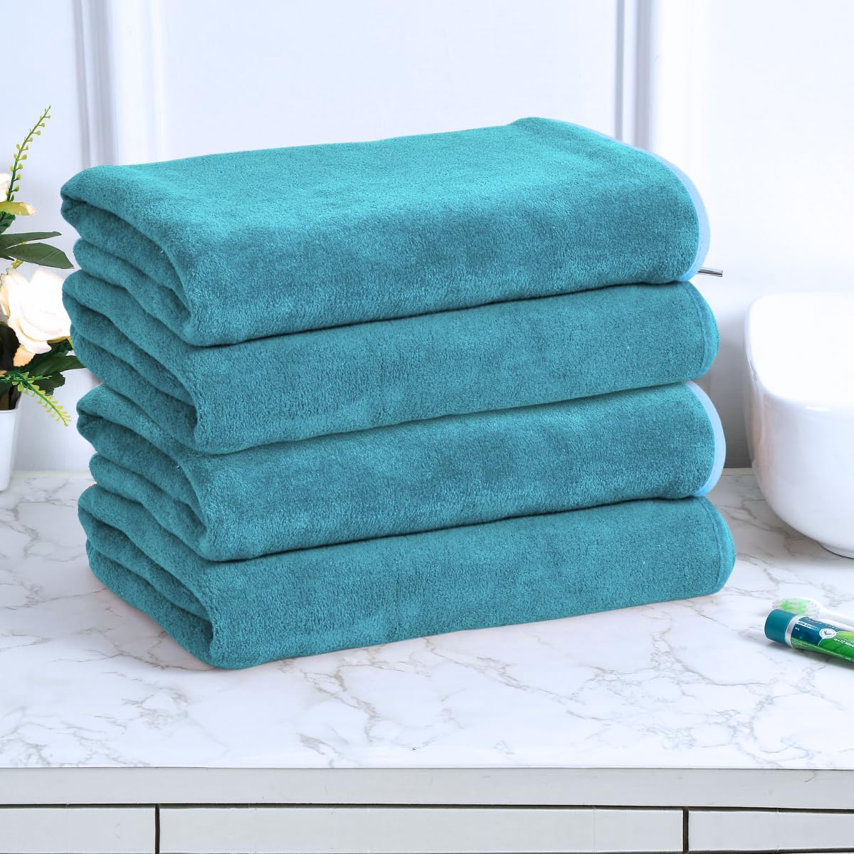 Black Gold The Finer Touch Premium Microfiber Bath Towels 1600 Gsm | Lightweight Ultra-Soft Fade Resistant (Green Blue) - 4 Pcs