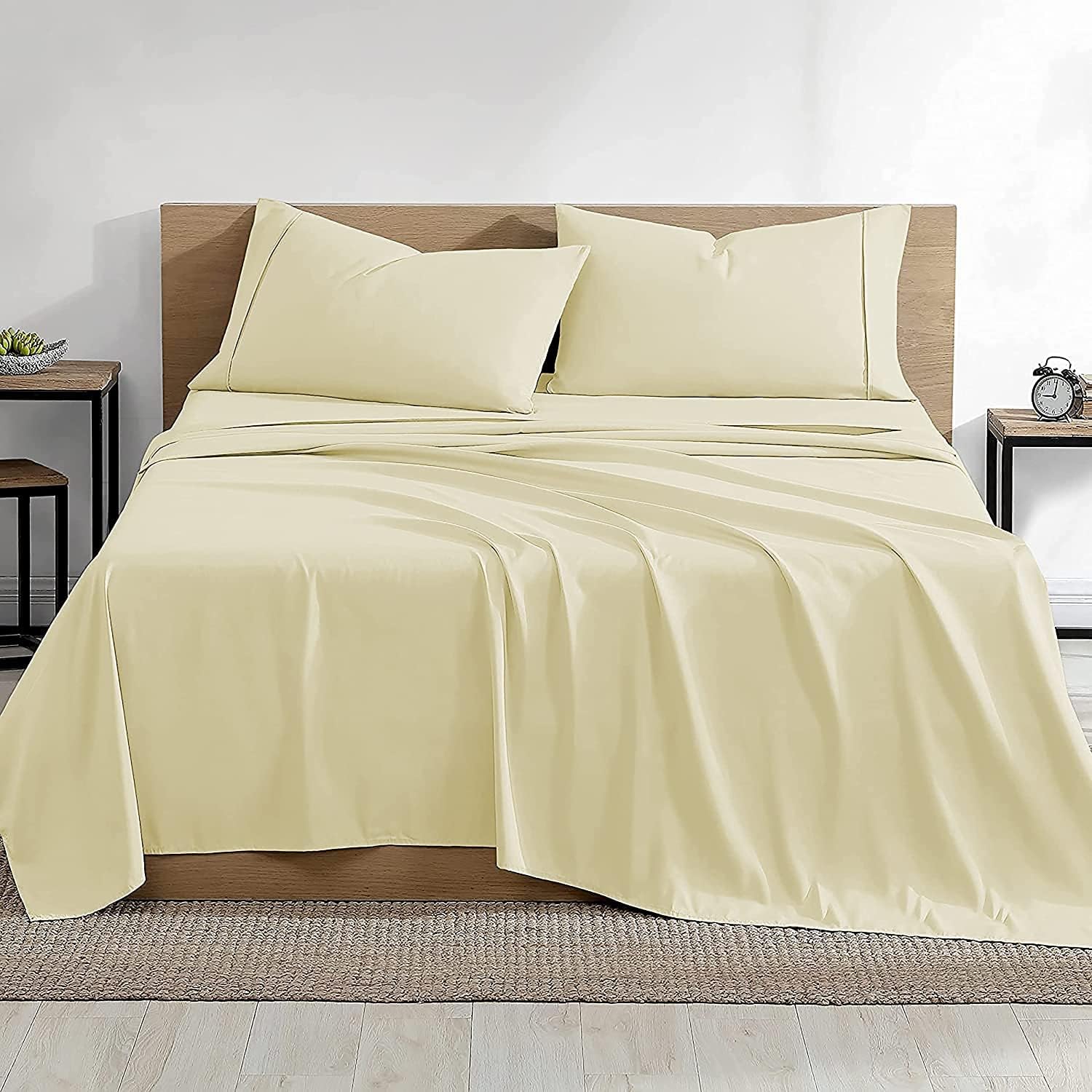 Super King Size Flat Bedsheet With 2 Pillow Covers - 110 X 112 Inches, Ivory | Good For Home, Hotel, Villa, Resort & Guest House