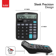 Saya Standard Desktop Calculator | 112 Steps Check | M+, M-, MRC Functions | Dual Power: Solar & Battery | Large Button Layout | Auto Power Off | Ideal For Office, School & Business