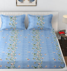 Elastic Fitted Double Bedsheets For King Size With 2 Pillow Covers - 72 X 78 X 10 Inches, Sky Blue | Premium Heavy Cotton All Around Elastic Fitted | Ideal For Hotel, Home, Bedroom