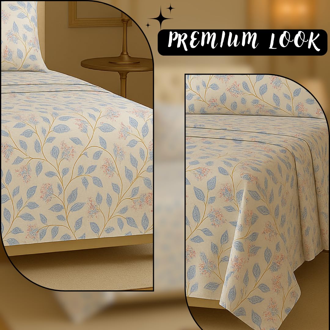 Microfiber Cotton Double Bedsheet King Size With 2 Pillow Covers - 78 X 72 Inches, White & Blue | Ideal For Everyday Comfort & Special Occasions Bedsheet