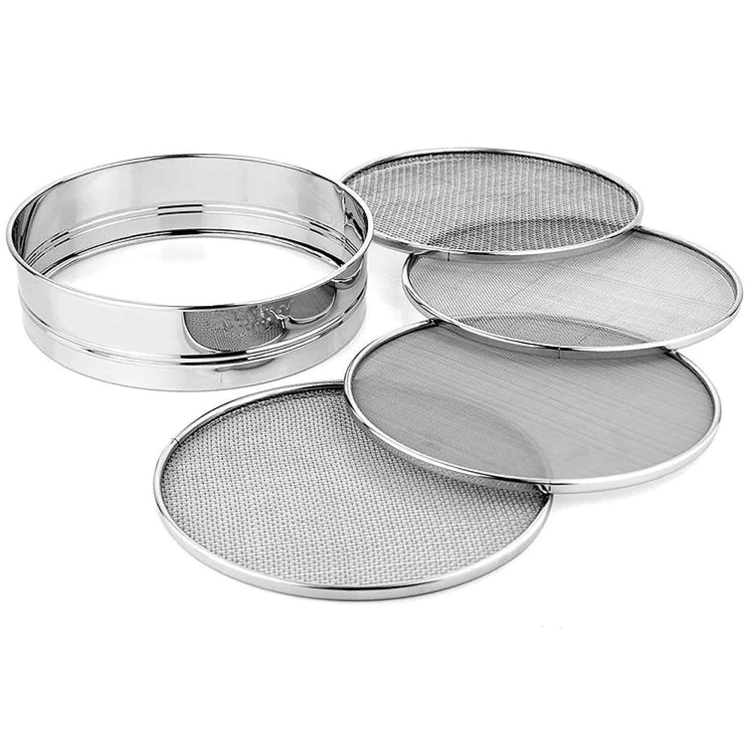 4 In 1 Silver Stainless Steel Interchangeable Sieve Set | Flour Chalni, Spices, Food Strainers, Atta Chalni, Jaali Channi Atta Maida Strainer - 4 Types Of Mesh & 1 Holder