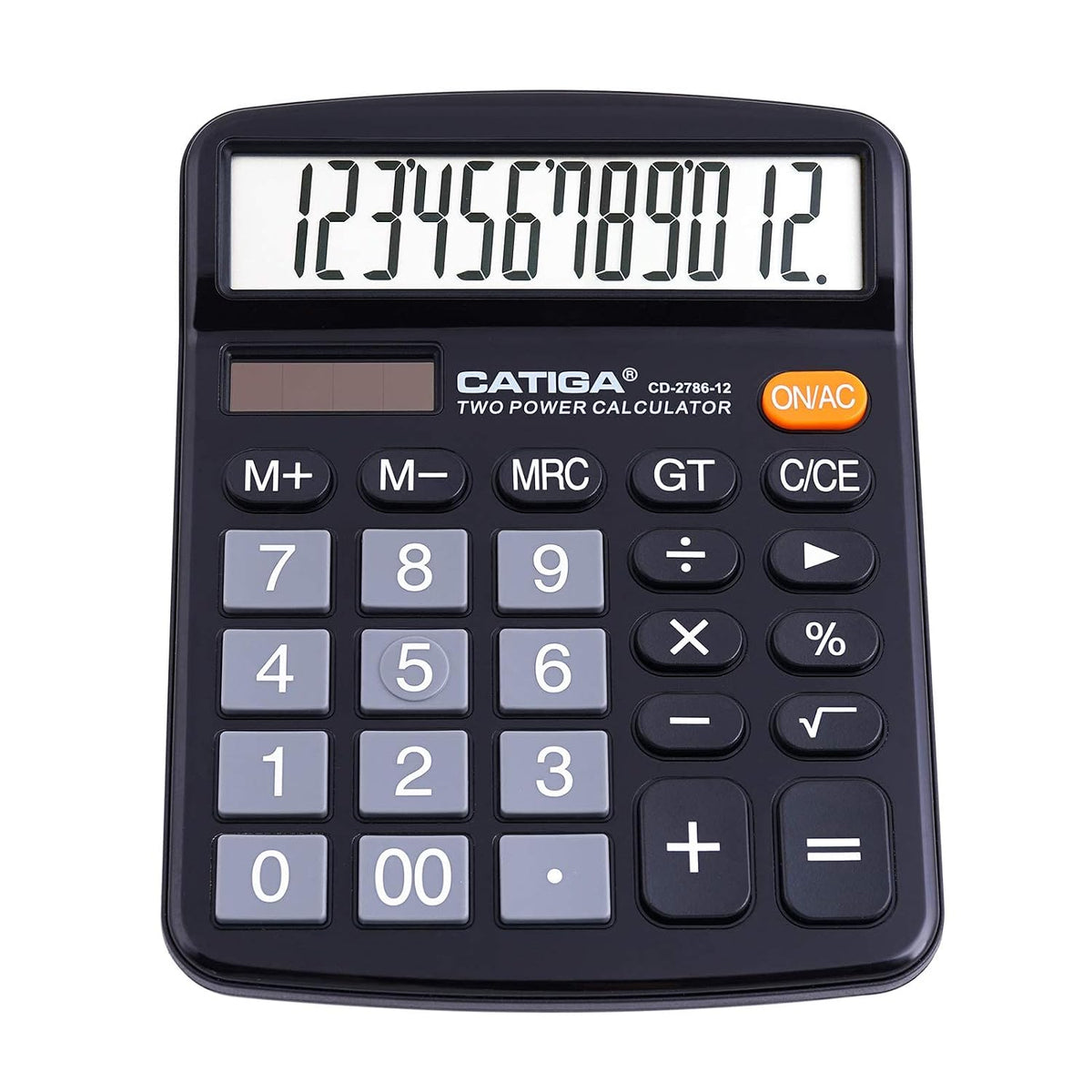 Desktop Calculator 12 Digit With Large LCD Display And Sensitive Button, Solar & Battery Dual Power, Standard Function For Office, Home, School, CD-2786 (Black)