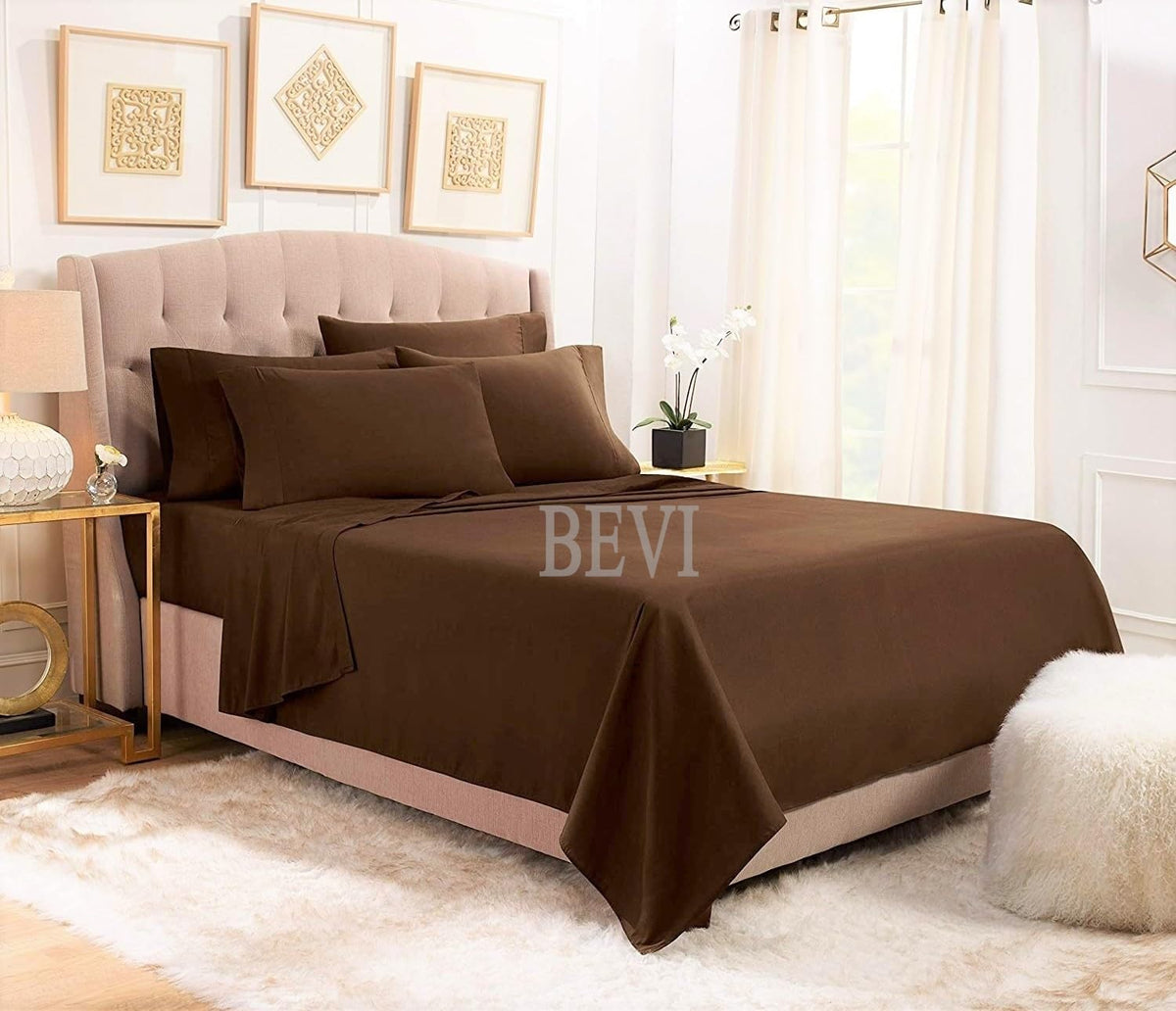 Bedsheet For Double Bed With 2 Matching Pillow Covers - Size 90 X 95 Inches, Brown | 300 Thread Count - Fabric Perfect For Daily Use Or Gifting Bedsheet
