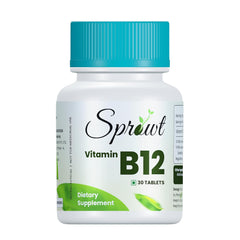Sprowt Plant Based Methylcobalamin (90%) Vitamin B12 Supplements , Good For Digestion And Nerve Health | 30 Tablets , 50gm 0.1lbs