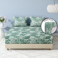 100% Cotton Double Bedsheet For Queen Size With 2 Pillow Covers 75 X 60 Inches, Sea Green | Durable & Long Lasting - All Around Elastic Fitted Sheet