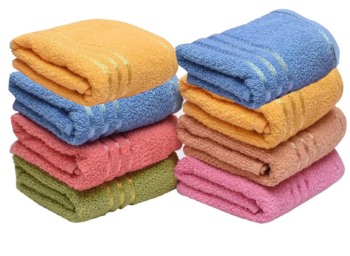 Weavers Villa Cotton Plain Soft Face/Hand Towel 1200 Gsm (Multicolour) - Set Of 8