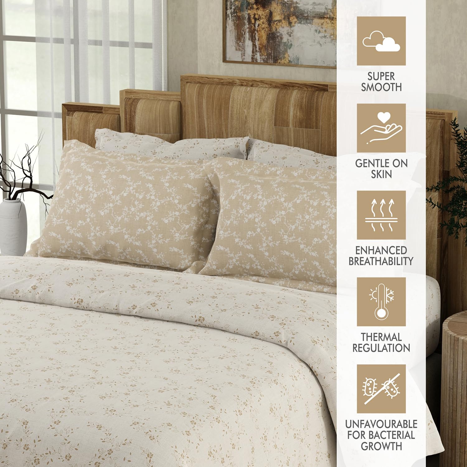Cotton King Size Bedsheet With 4 Pillow Covers - Size 107 X 107 Inches, Beige | Light Weight & Breathable, Bedsheets Safe & Comfortable For Every Season