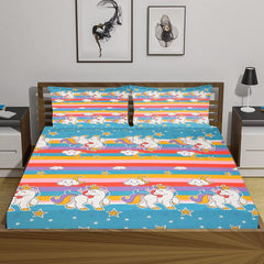 Kids Cotton Bedsheet For King Size With 2 Pillow Cover (90 X 90 Inches) Multicolor | Long-Lasting & Luxuriously Soft | 210 Thread Count Bedsheet