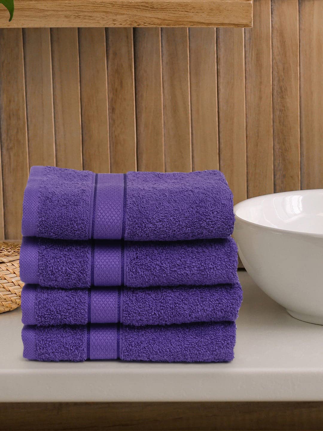 Creeva 100% Terry Cotton Hand Towels 800 Gsm | Highly Absorbent Super Soft, Quick Dry Sports Gym Workout Towel (Set Of 4) - Violet