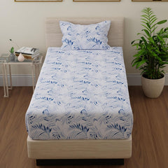 Cotton Single Bedsheets With 1 Pillow Covers - 55 X 88 Inches, Blue Nova & White | Ideal For House - Bedroom, Guest Room, Perfect Gift For Festivals