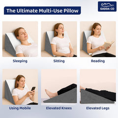 Wedge Pillow For Sleeping, Acid Reflux & Gerd Relief, White & Grey | Wedge Cushion, Orthopedic Support With Memory Foam Pillow | Leg, Back, Pregnancy Support, Resting Pillow - Pack Of 1