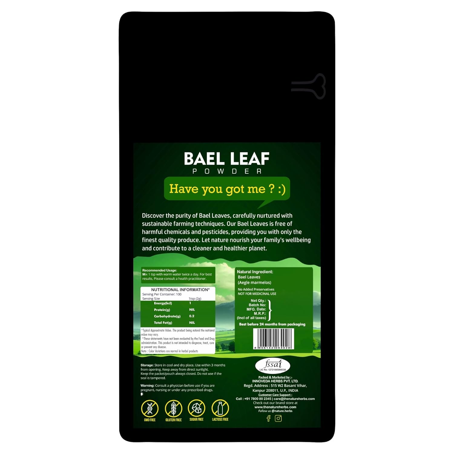 Nature Herbs 100% Pure Bilva Powder, Bael Leaf, Bael Patra, Aegle Marmelos, Gluten Free, No Preservatives & No Added Colour | 200gm 0.4lbs Each Pack Of 4
