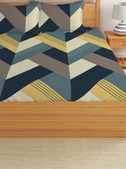 Elastic Fitted Printed Queen Size Double Bed Bedsheet With 2 Pillow Covers | 60 X 78 X 10 Inches, Multicolor | Super Soft Premium Brushed Glace Cotton Material