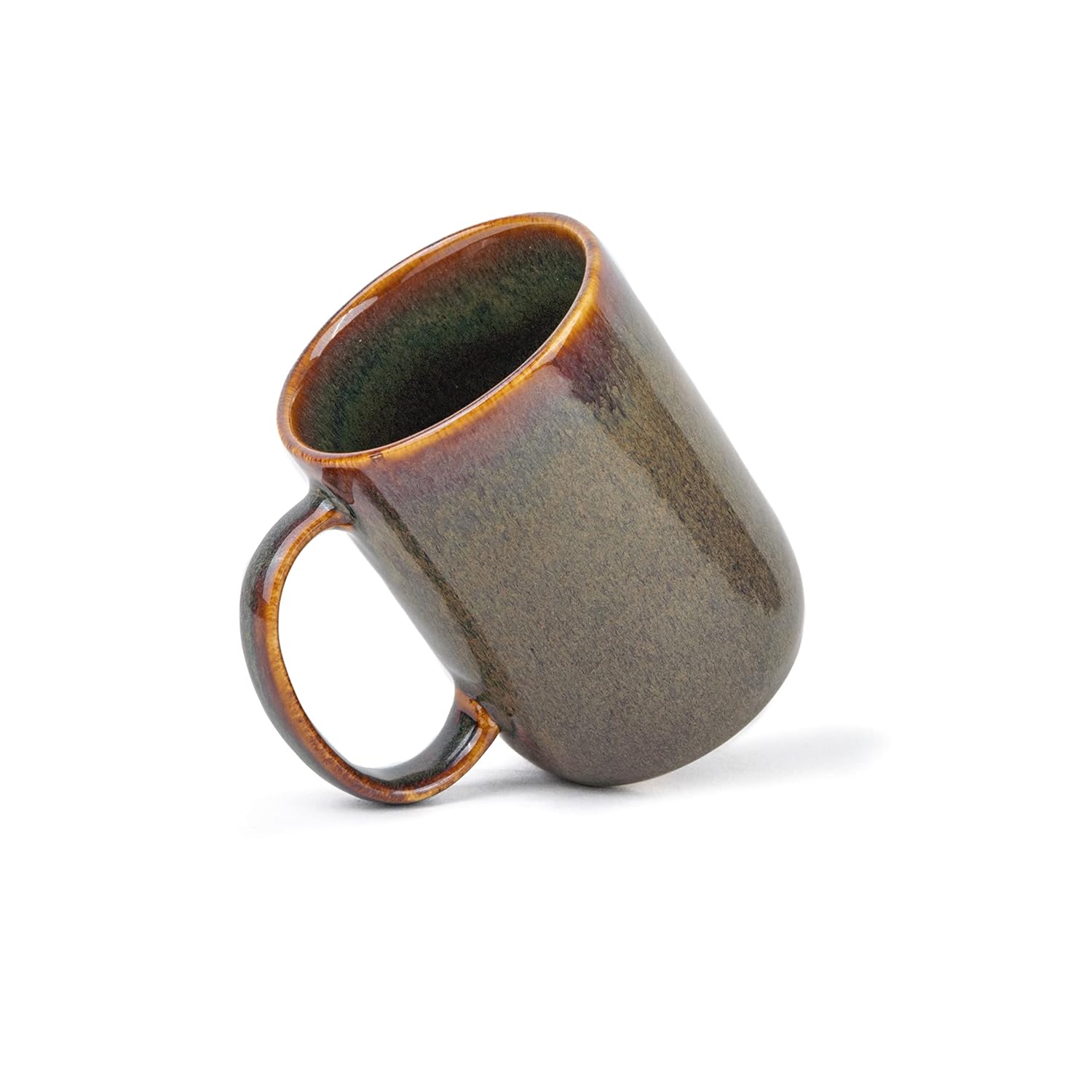Large Ceramic Coffee Mug Set Of 2 - Brown Reactive, 400ml Each | Ceramic Tall Curvy Mug With Glossy Finish - Stoneware Mug For Coffee | Ceramic Coffee Mug - Microwave Safe & Dishwasher Safe
