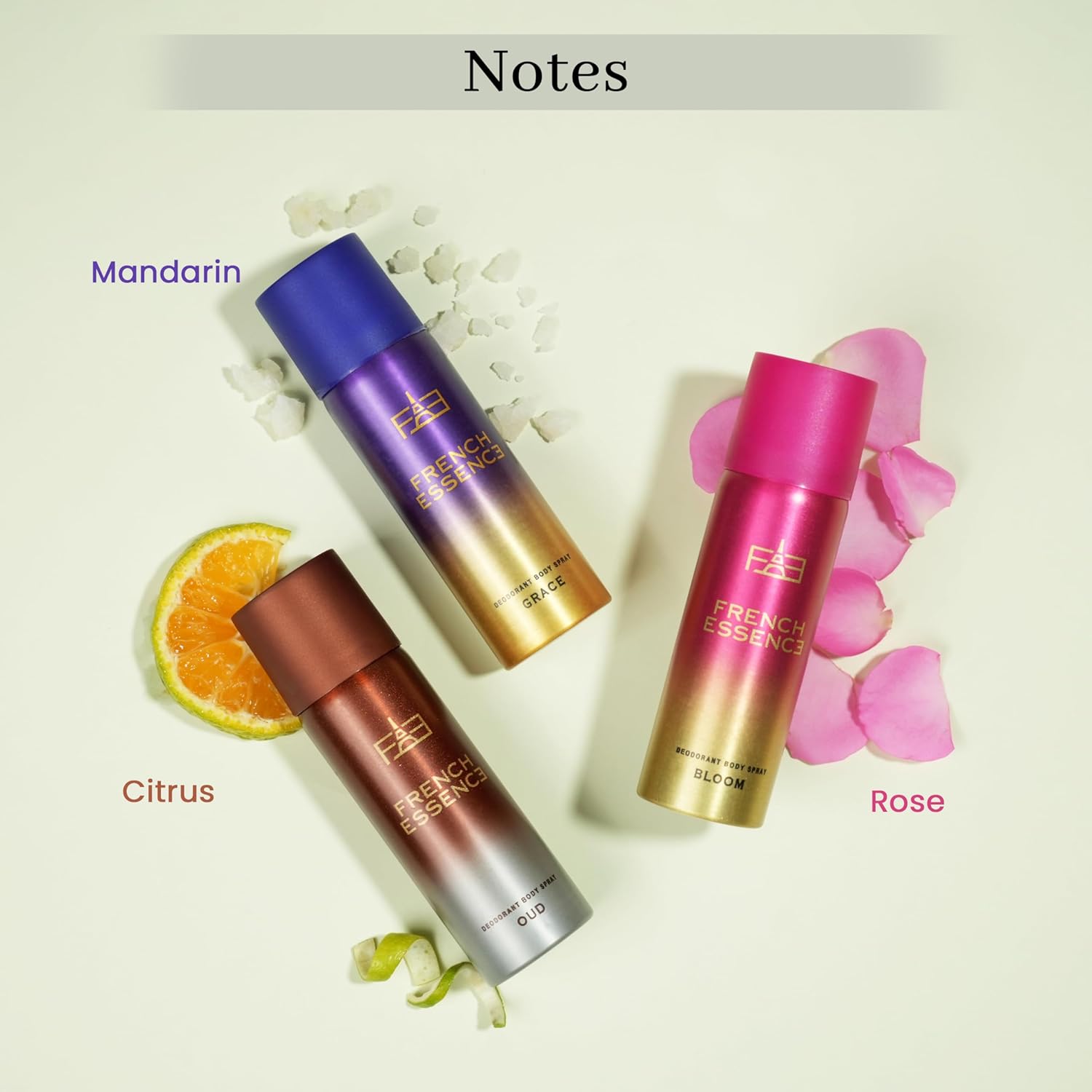 French Essence Deodorant Spray Perfume/deodorant For Women/Women Deo/ Body Spray Long Lasting Fragrance, Fresh Scent Deo,  Pack Of 3 X 50ml, 1.7 Fl.oz. Each Bloom, Oud And Aura