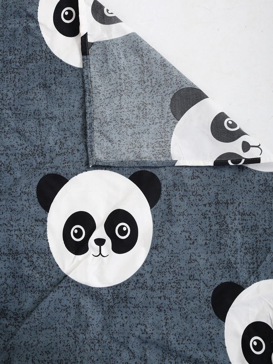 Single Bedsheet With One Matching Pillow Cover - 55 X 90 Inches, Grey | Microfiber Kids Panda Bedsheet | Normal Hand Wash Or Machine Wash