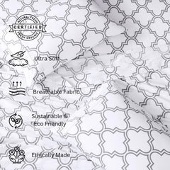 100% Organic Cotton Bedsheet For Double Bed With 2 Pillow Covers | 90 X 100 Inches, White & Grey | Soft & Comfortable Fabric, Machine Washable