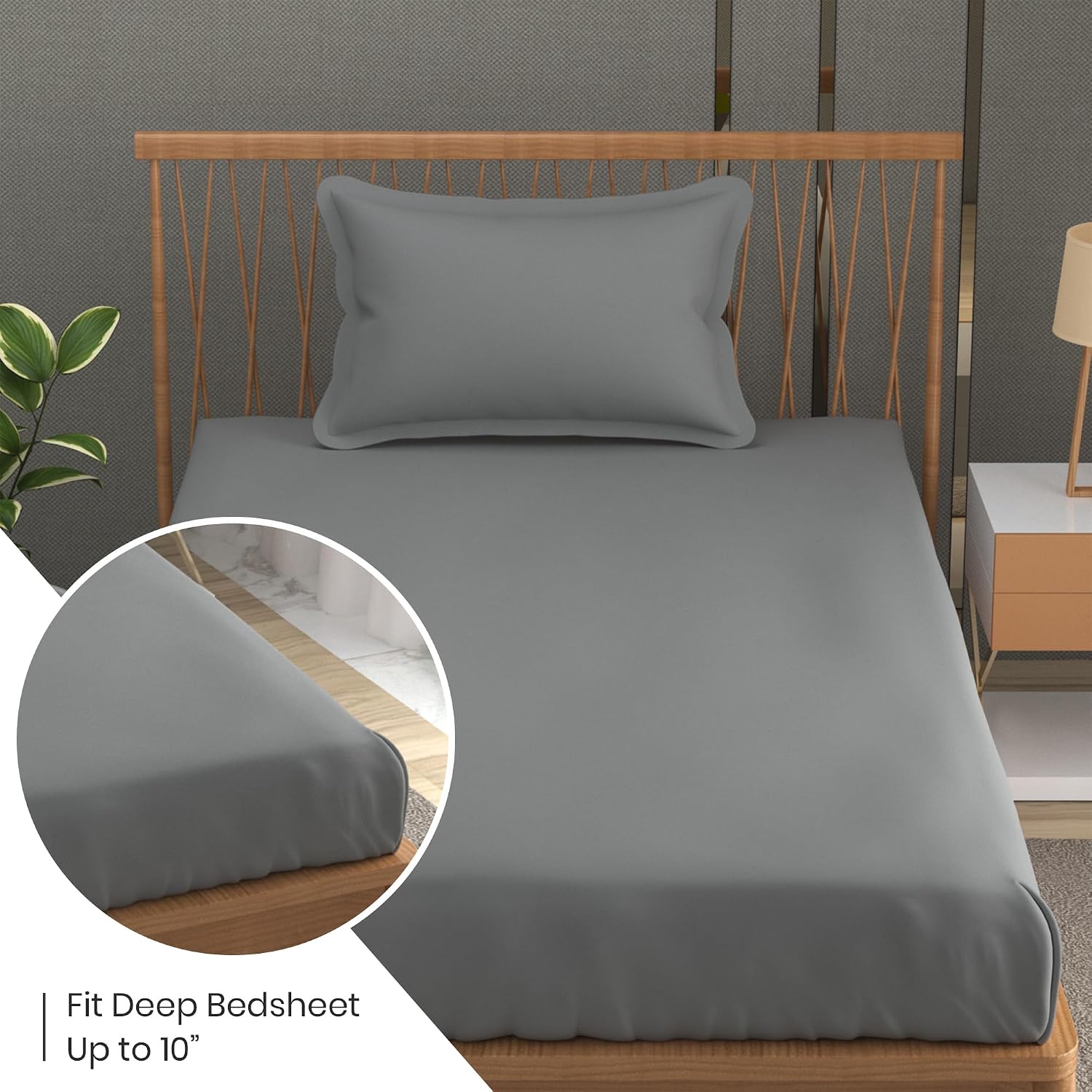 Solid Plain Single Size Bedsheet Set With 1 Pillow Covers | Size - 60 X 90 Inches, Grey | Ideal For All Seasons Due To Its Breathable Nature