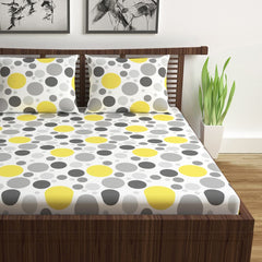100% Pure Cotton Double Bedsheet For Queen With 2 Pillow Covers - 87 X 100 Inches, Grey & White | Soft & Durable For Everyday Use & Bedroom - All Season Comfort