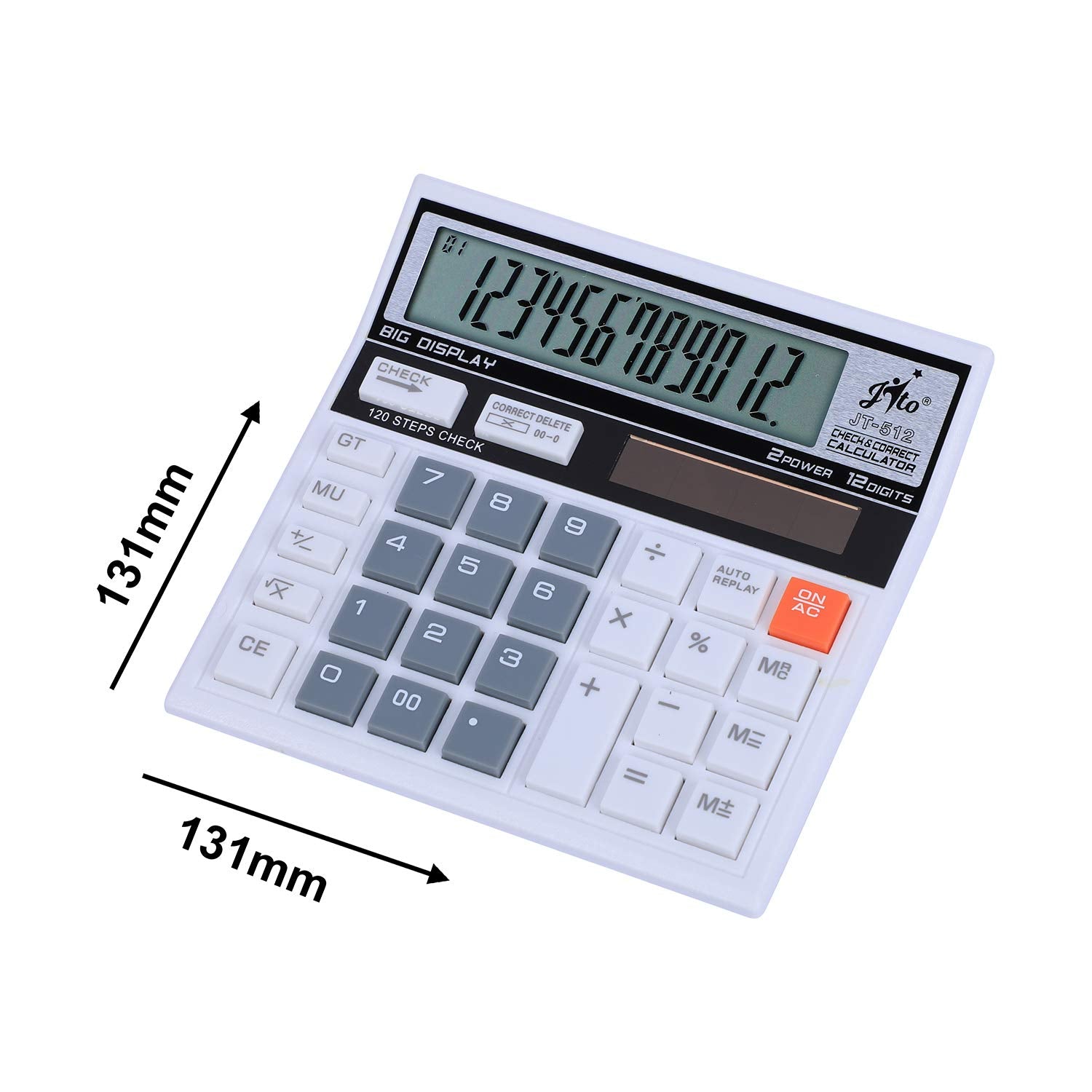 Jito 12 Digits Jt-512 White- Grey 1 Year Warranty Electronic Calculator | 3 Year Battery Life, Solar & Battery